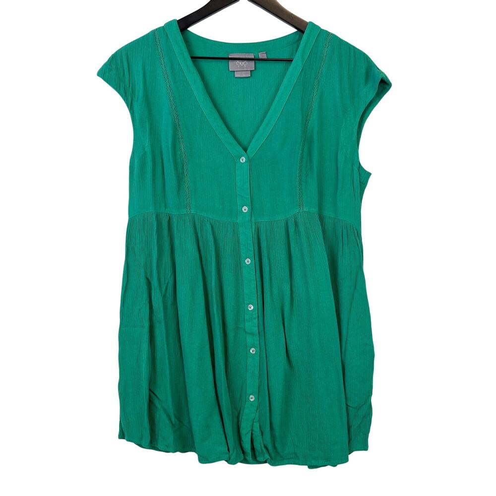 Vanessa Virginia Antrhopologie Size S Button Down Tunic Blouse Top Green